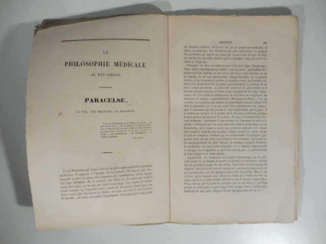 La philosophie medicale au XVI siecle. Paracelse. Sa vie, ses travaux, sa doctrine